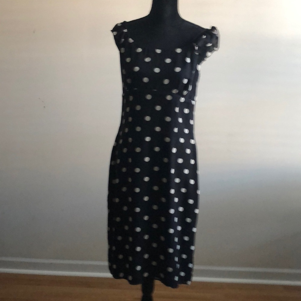 INC  Vintage black silk dress w/ white polka dots.
